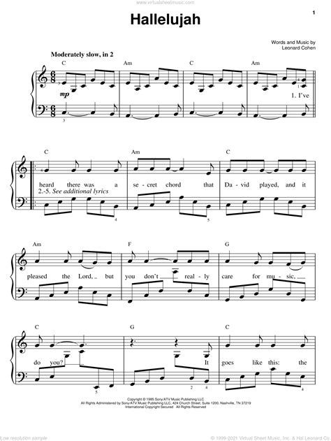Printable Hallelujah Easy Piano Sheet Music Free Pdf